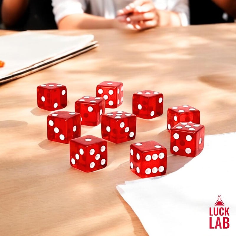Luck Lab 10 Piece 19 mm Dice Pack - Acrylic and Translucent D6 Dice, Square w/Rounded Edge for Casino, Craps, RPG MTG DND Dice Table Games and Board Games (Red) - Image 4